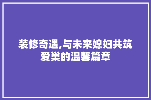 装修奇遇,与未来媳妇共筑爱巢的温馨篇章 新型材料