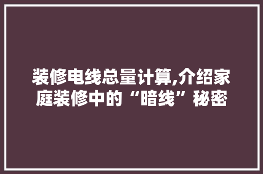 装修电线总量计算,介绍家庭装修中的“暗线”秘密 知识问答