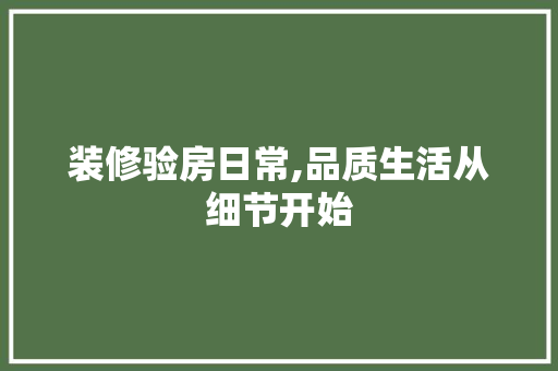 装修验房日常,品质生活从细节开始 新型材料