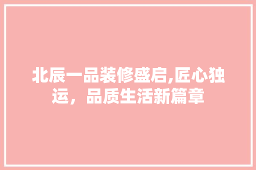北辰一品装修盛启,匠心独运，品质生活新篇章