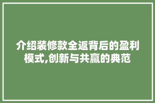 介绍装修款全返背后的盈利模式,创新与共赢的典范 新型材料