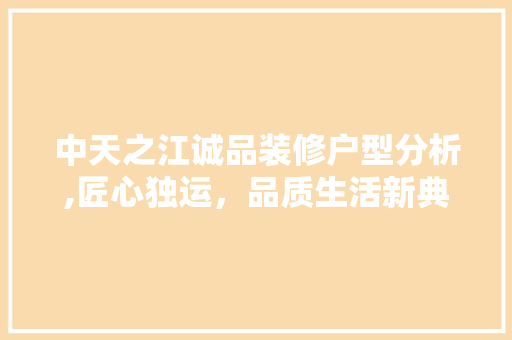 中天之江诚品装修户型分析,匠心独运，品质生活新典范