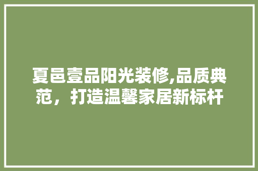 夏邑壹品阳光装修,品质典范，打造温馨家居新标杆
