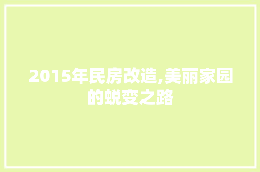 2015年民房改造,美丽家园的蜕变之路 建筑法规
