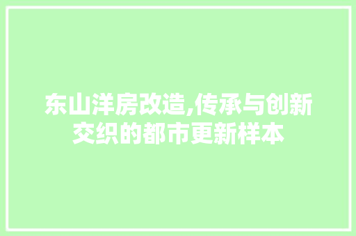 东山洋房改造,传承与创新交织的都市更新样本