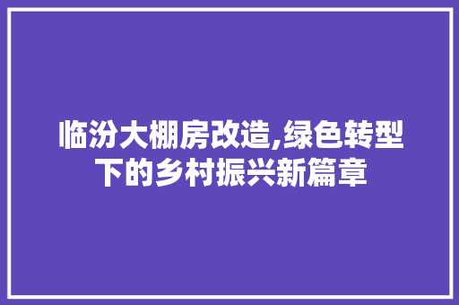 临汾大棚房改造,绿色转型下的乡村振兴新篇章