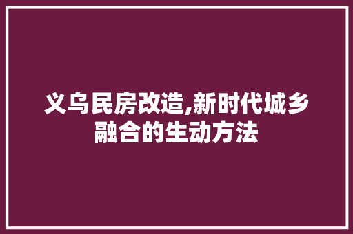 义乌民房改造,新时代城乡融合的生动方法 新型材料