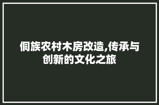 侗族农村木房改造,传承与创新的文化之旅