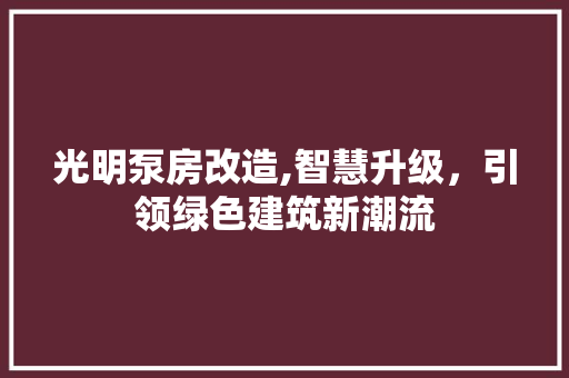 光明泵房改造,智慧升级，引领绿色建筑新潮流