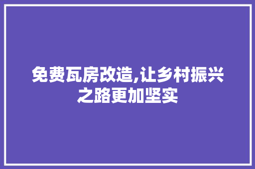 免费瓦房改造,让乡村振兴之路更加坚实