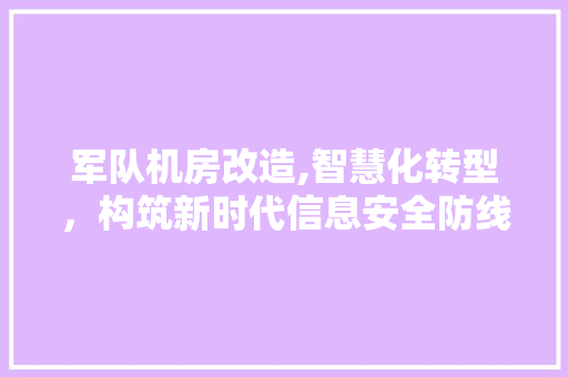 军队机房改造,智慧化转型，构筑新时代信息安全防线