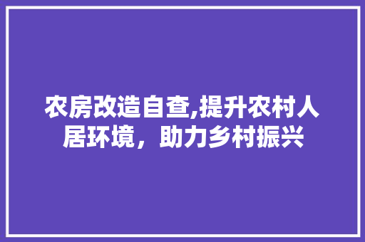 农房改造自查,提升农村人居环境，助力乡村振兴