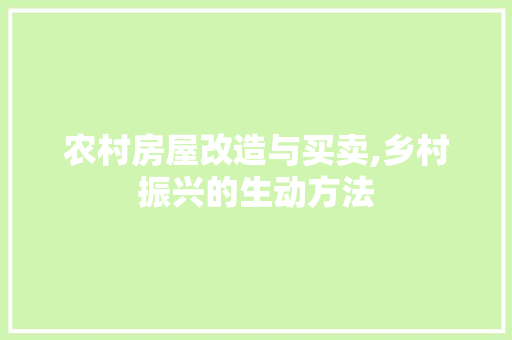 农村房屋改造与买卖,乡村振兴的生动方法