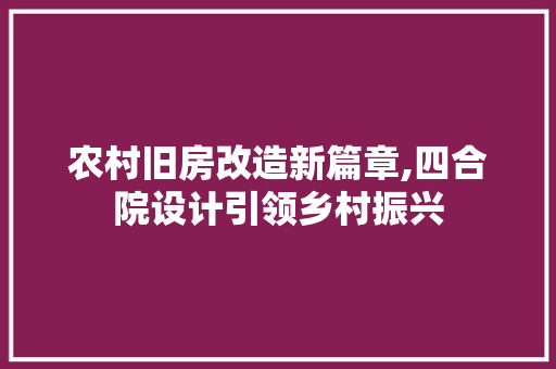 农村旧房改造新篇章,四合院设计引领乡村振兴