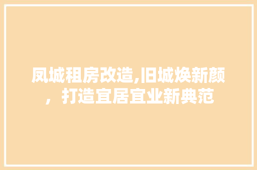 凤城租房改造,旧城焕新颜，打造宜居宜业新典范