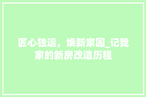 匠心独运，焕新家园_记我家的新房改造历程