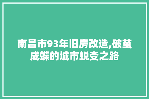南昌市93年旧房改造,破茧成蝶的城市蜕变之路