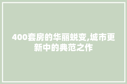 400套房的华丽蜕变,城市更新中的典范之作