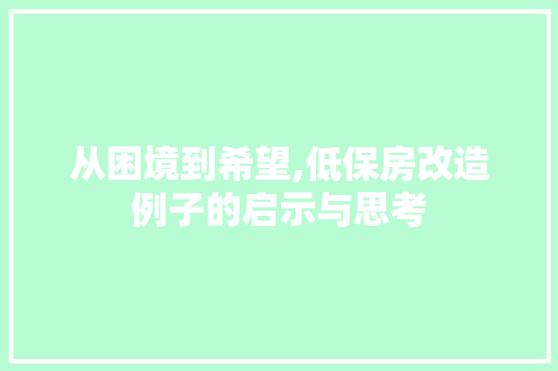 从困境到希望,低保房改造例子的启示与思考