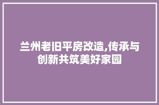 兰州老旧平房改造,传承与创新共筑美好家园
