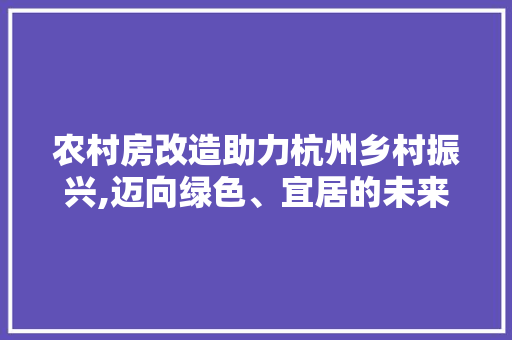 农村房改造助力杭州乡村振兴,迈向绿色、宜居的未来