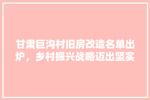 甘肃巨沟村旧房改造名单出炉，乡村振兴战略迈出坚实步伐 新型材料