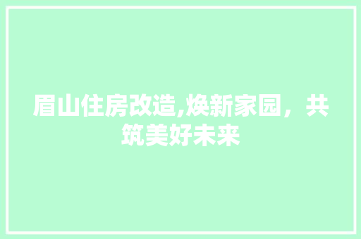 眉山住房改造,焕新家园，共筑美好未来