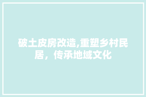 破土皮房改造,重塑乡村民居，传承地域文化