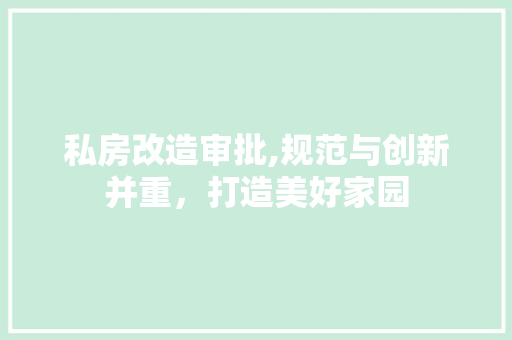 私房改造审批,规范与创新并重，打造美好家园