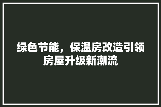 绿色节能，保温房改造引领房屋升级新潮流