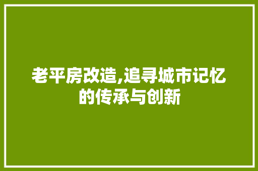 老平房改造,追寻城市记忆的传承与创新