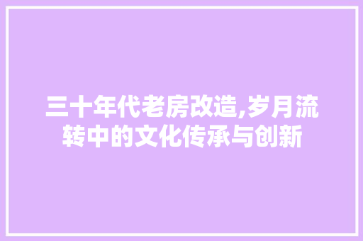 三十年代老房改造,岁月流转中的文化传承与创新