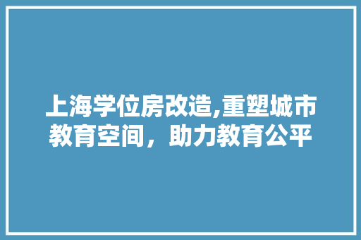 上海学位房改造,重塑城市教育空间，助力教育公平