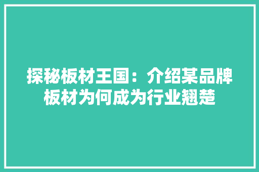 探秘板材王国：介绍某品牌板材为何成为行业翘楚