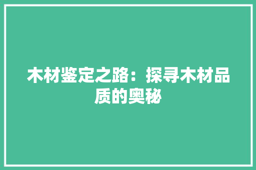 木材鉴定之路：探寻木材品质的奥秘