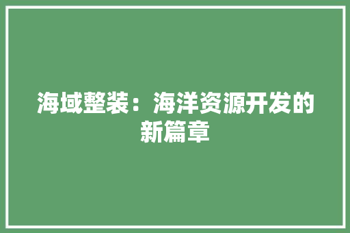 海域整装：海洋资源开发的新篇章