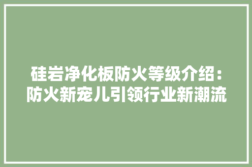 硅岩净化板防火等级介绍：防火新宠儿引领行业新潮流