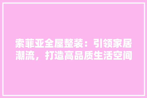 索菲亚全屋整装：引领家居潮流，打造高品质生活空间