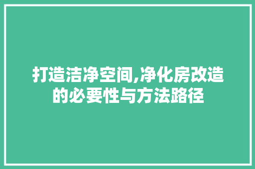 打造洁净空间,净化房改造的必要性与方法路径