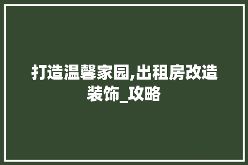 打造温馨家园,出租房改造装饰_攻略