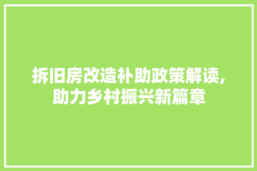 拆旧房改造补助政策解读,助力乡村振兴新篇章 工艺流程