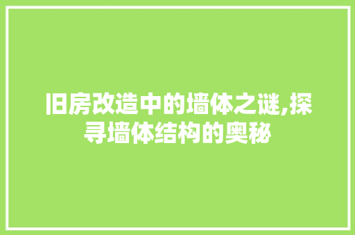 旧房改造中的墙体之谜,探寻墙体结构的奥秘