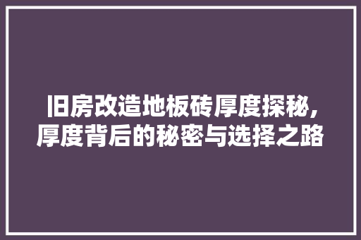 旧房改造地板砖厚度探秘,厚度背后的秘密与选择之路