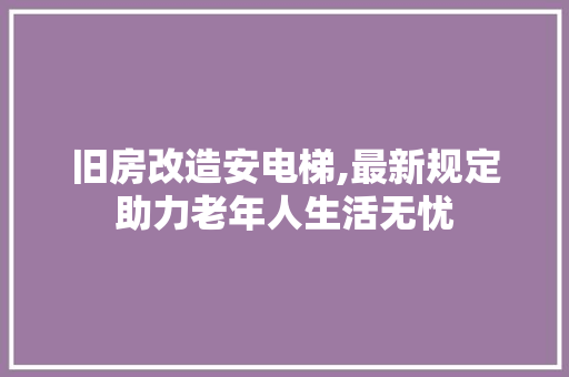 旧房改造安电梯,最新规定助力老年人生活无忧