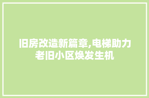 旧房改造新篇章,电梯助力老旧小区焕发生机