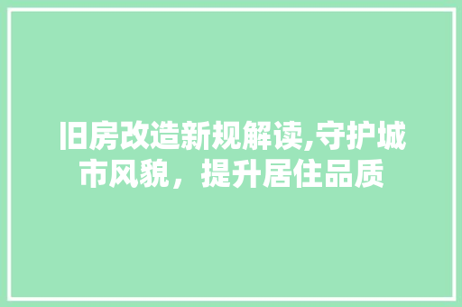 旧房改造新规解读,守护城市风貌，提升居住品质