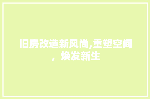 旧房改造新风尚,重塑空间，焕发新生