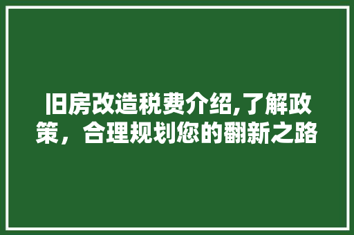 旧房改造税费介绍,了解政策，合理规划您的翻新之路