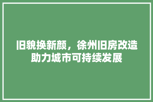 旧貌换新颜，徐州旧房改造助力城市可持续发展