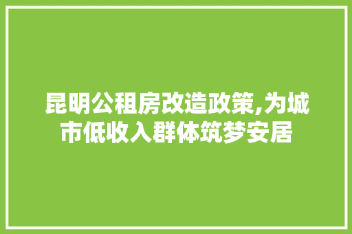 昆明公租房改造政策,为城市低收入群体筑梦安居
